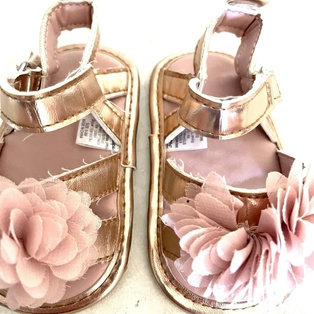 FIRST STEPS Pink chiffon flower baby sandals- 6-9M